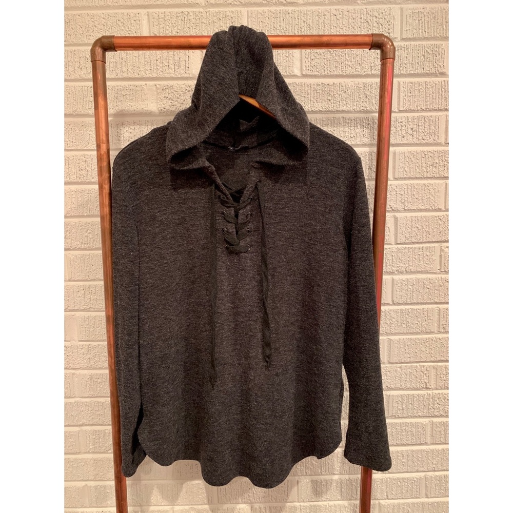 Lace Up Sweater Knit Pullover Hoodie